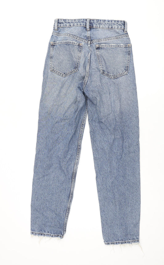 Zara Womens Blue Cotton Straight Jeans Size 6 L27 in Regular Zip