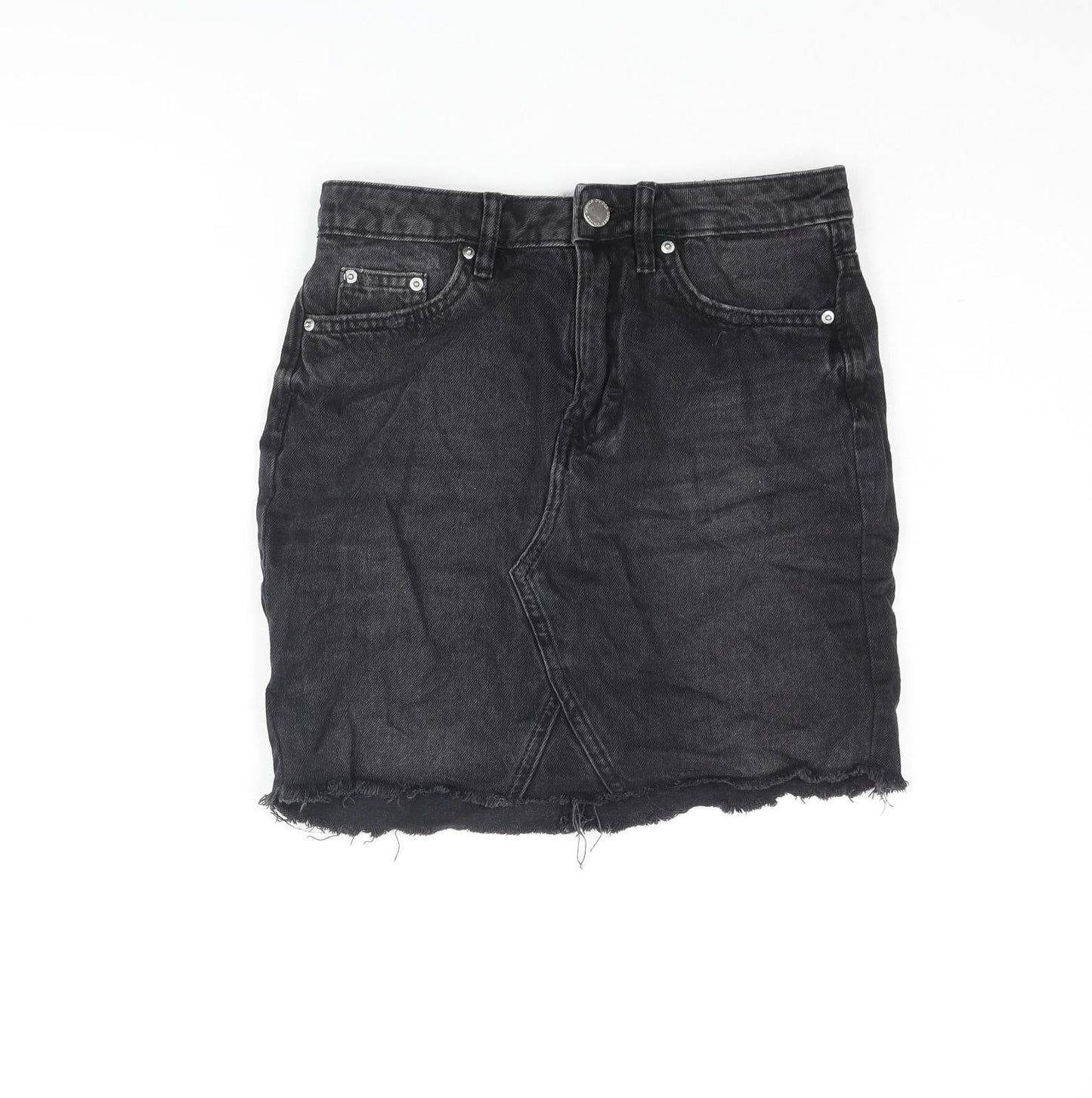 H&M Womens Grey Cotton Mini Skirt Size 4 Zip - Distressed