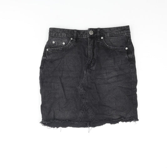 H&M Womens Grey Cotton Mini Skirt Size 4 Zip - Distressed