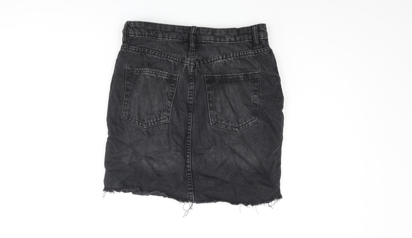 H&M Womens Grey Cotton Mini Skirt Size 4 Zip - Distressed