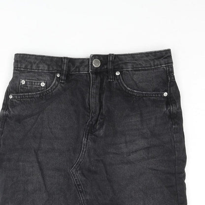 H&M Womens Grey Cotton Mini Skirt Size 4 Zip - Distressed