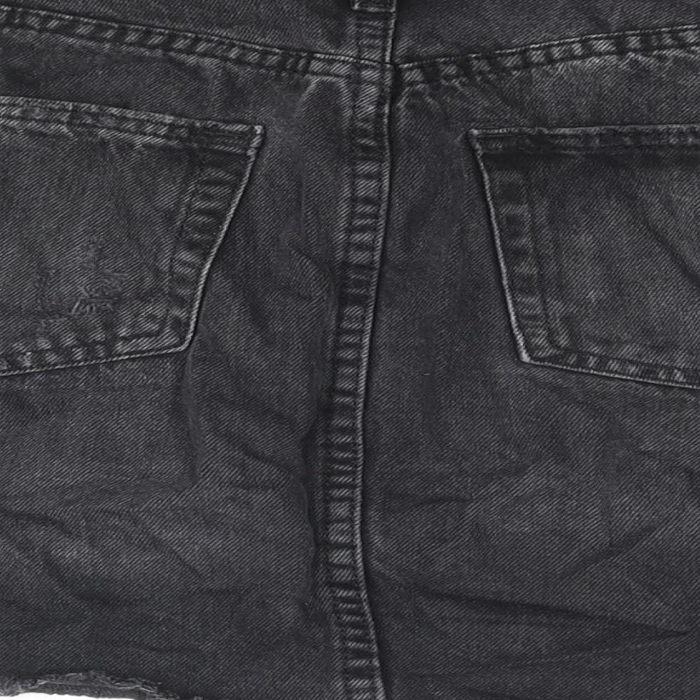 H&M Womens Grey Cotton Mini Skirt Size 4 Zip - Distressed