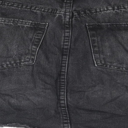 H&M Womens Grey Cotton Mini Skirt Size 4 Zip - Distressed
