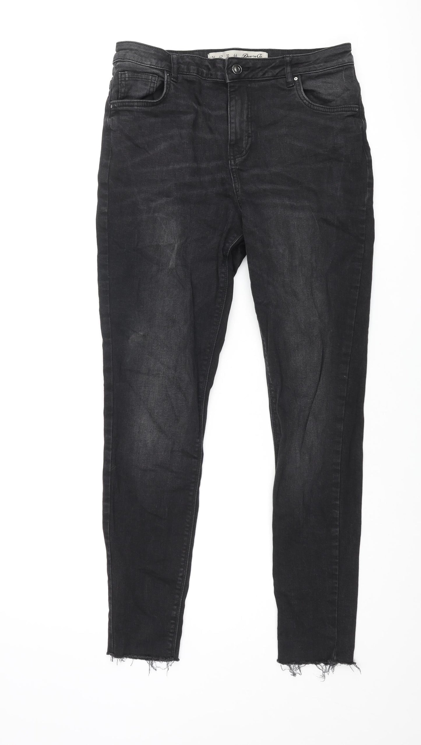 Denim & Co. Womens Black Cotton Skinny Jeans Size 14 L28 in Regular Zip - Raw Hem