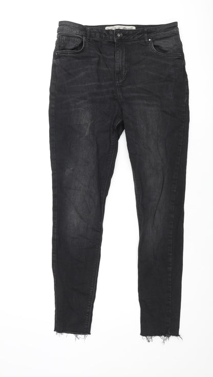 Denim & Co. Womens Black Cotton Skinny Jeans Size 14 L28 in Regular Zip - Raw Hem