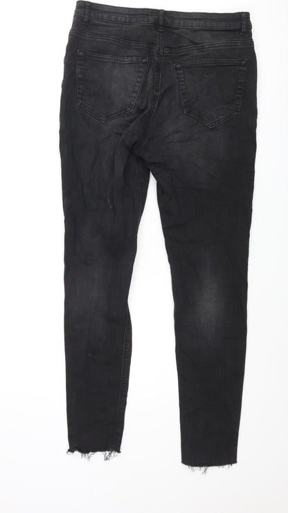 Denim & Co. Womens Black Cotton Skinny Jeans Size 14 L28 in Regular Zip - Raw Hem