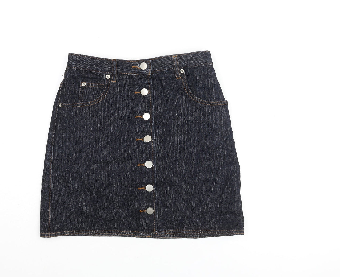 ASOS Womens Blue Cotton Mini Skirt Size 8 Button