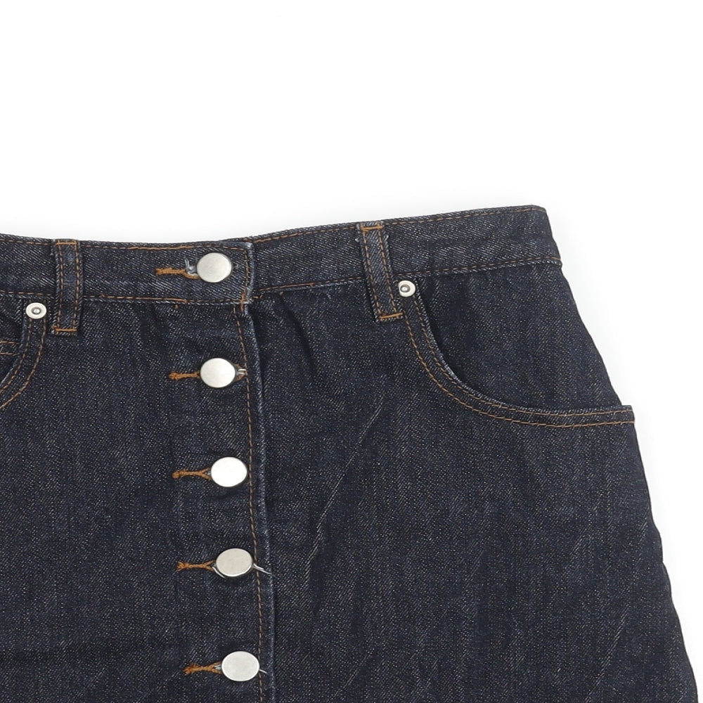 ASOS Womens Blue Cotton Mini Skirt Size 8 Button