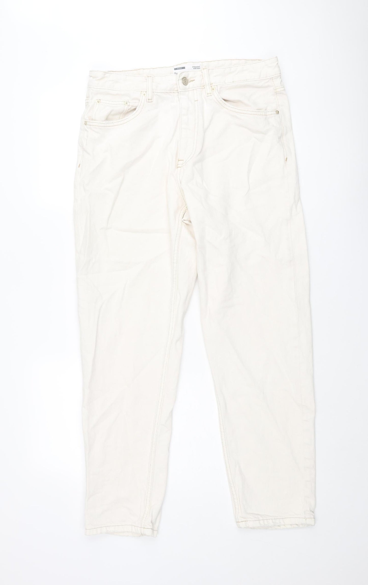 Bershka Womens Ivory Cotton Straight Jeans Size 10 L30 in Regular Zip