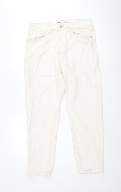 Bershka Womens Ivory Cotton Straight Jeans Size 10 L30 in Regular Zip