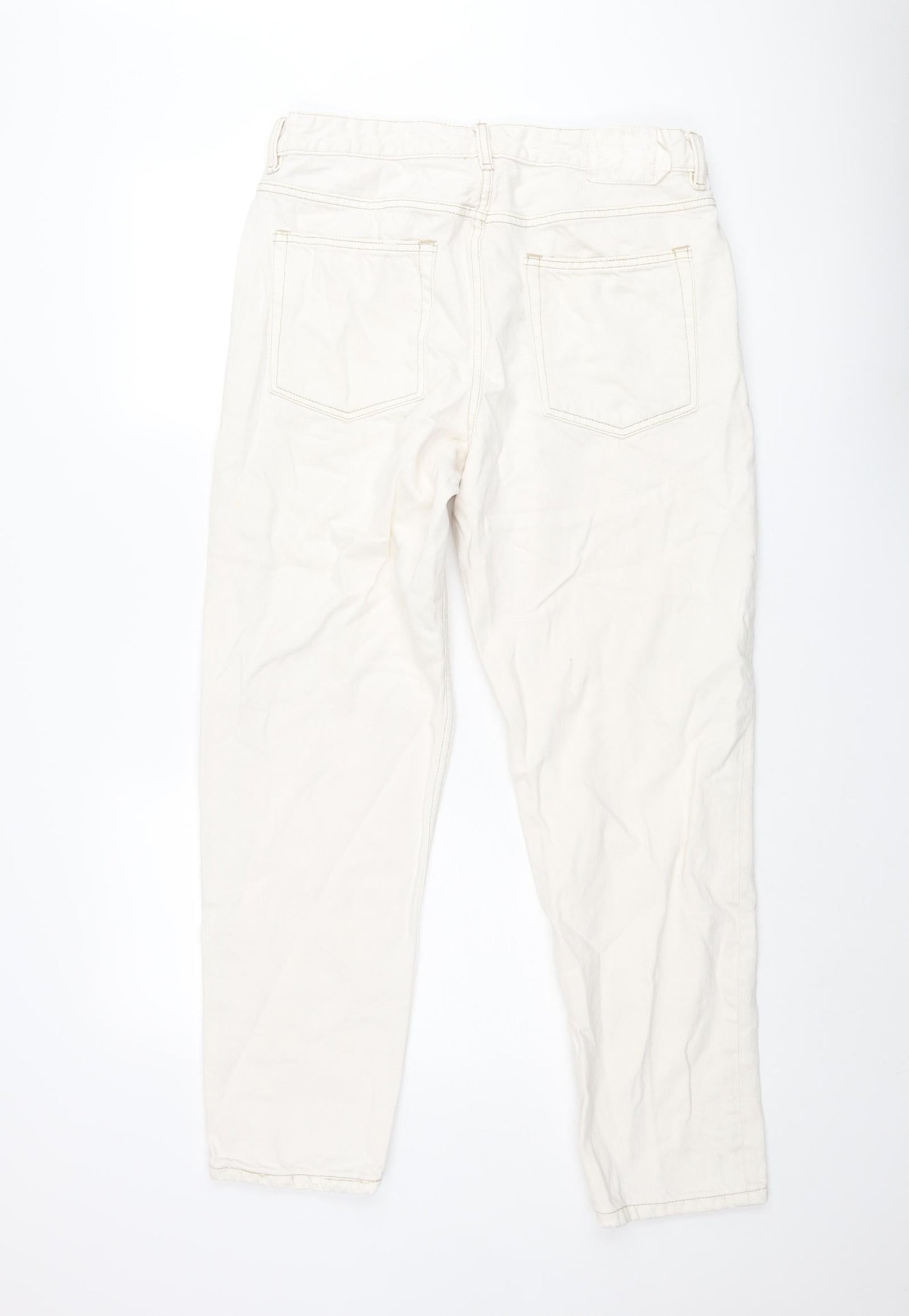 Bershka Womens Ivory Cotton Straight Jeans Size 10 L30 in Regular Zip