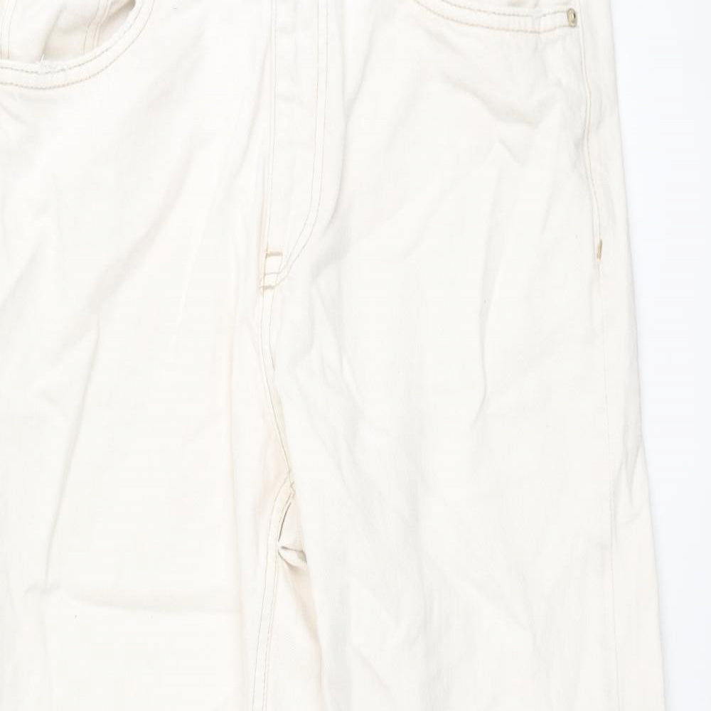 Bershka Womens Ivory Cotton Straight Jeans Size 10 L30 in Regular Zip