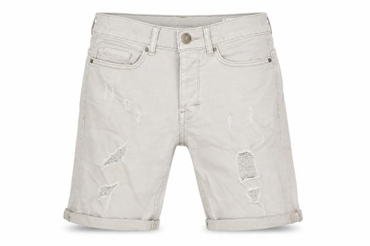Front view of Denim & Co. men’s beige cotton bermuda shorts, size 28, in, 9-inch leg regular zip