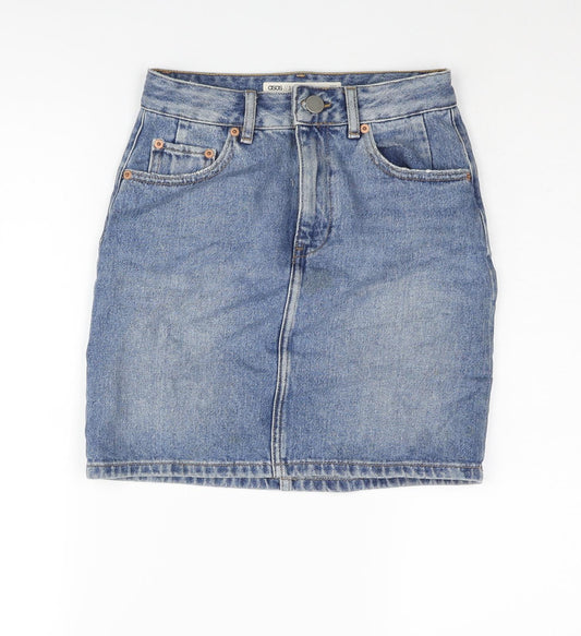 ASOS Womens Blue Cotton Straight & Pencil Skirt Size 6 Zip