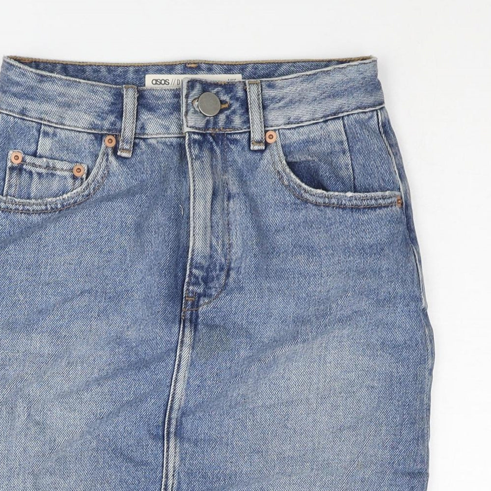 ASOS Womens Blue Cotton Straight & Pencil Skirt Size 6 Zip