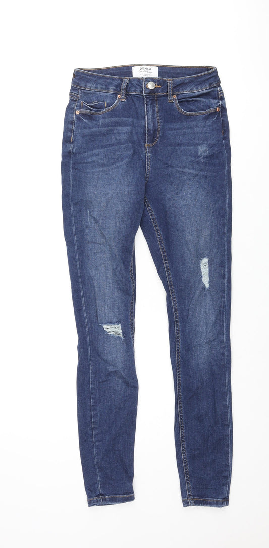 Dorothy Perkins Womens Blue Cotton Skinny Jeans Size 10 L28 in Regular Zip
