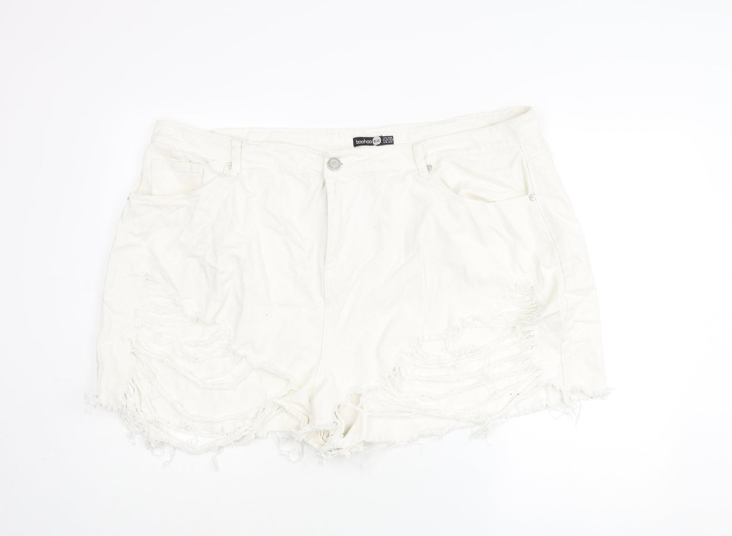 Boohoo Womens White Cotton Cut-Off Shorts Size 26 Regular Zip - Heavily Distressed