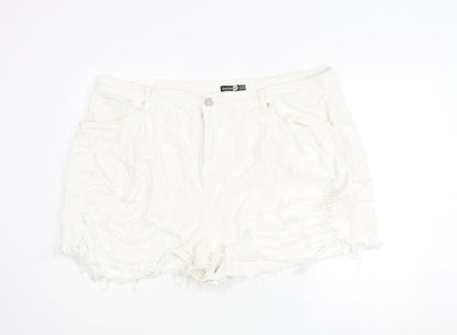 Boohoo Womens White Cotton Cut-Off Shorts Size 26 Regular Zip - Heavily Distressed
