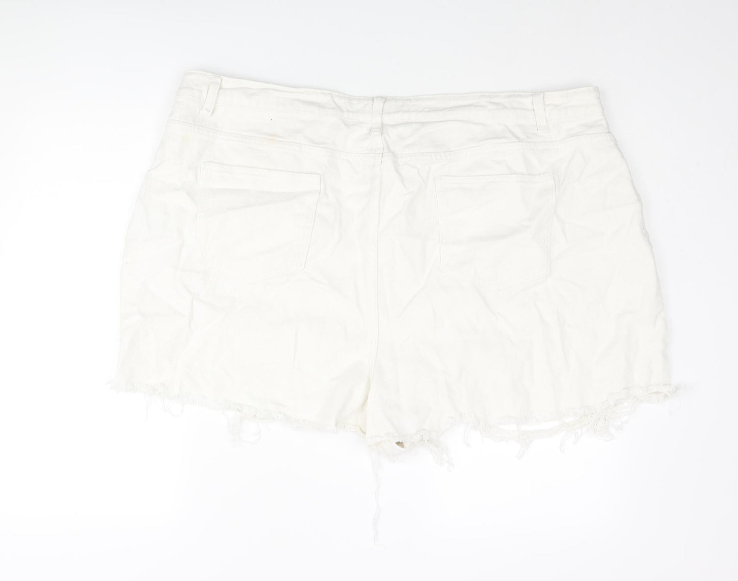 Boohoo Womens White Cotton Cut-Off Shorts Size 26 Regular Zip - Heavily Distressed