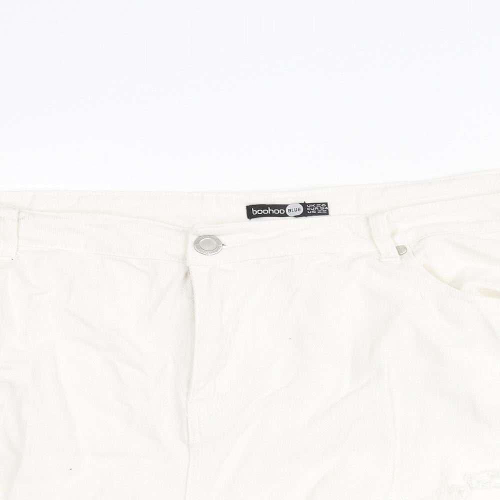 Boohoo Womens White Cotton Cut-Off Shorts Size 26 Regular Zip - Heavily Distressed