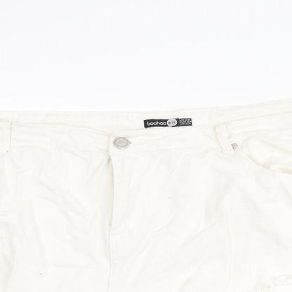 Boohoo Womens White Cotton Cut-Off Shorts Size 26 Regular Zip - Heavily Distressed