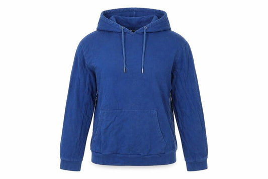 Front view of ASOS women’s blue cotton pullover hoodie, size M, pullover