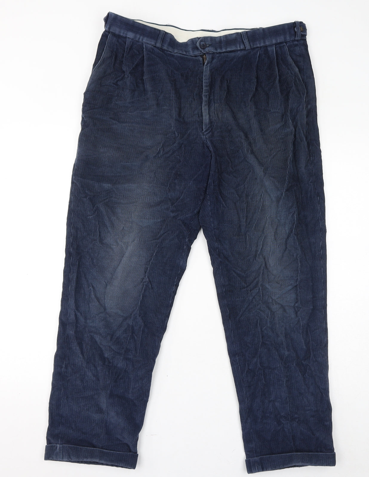 St Michael Mens Blue Cotton Cropped Trousers Size M L29 in Regular Zip