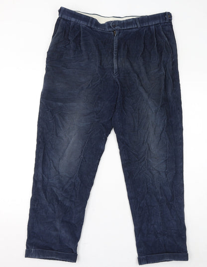 St Michael Mens Blue Cotton Cropped Trousers Size M L29 in Regular Zip