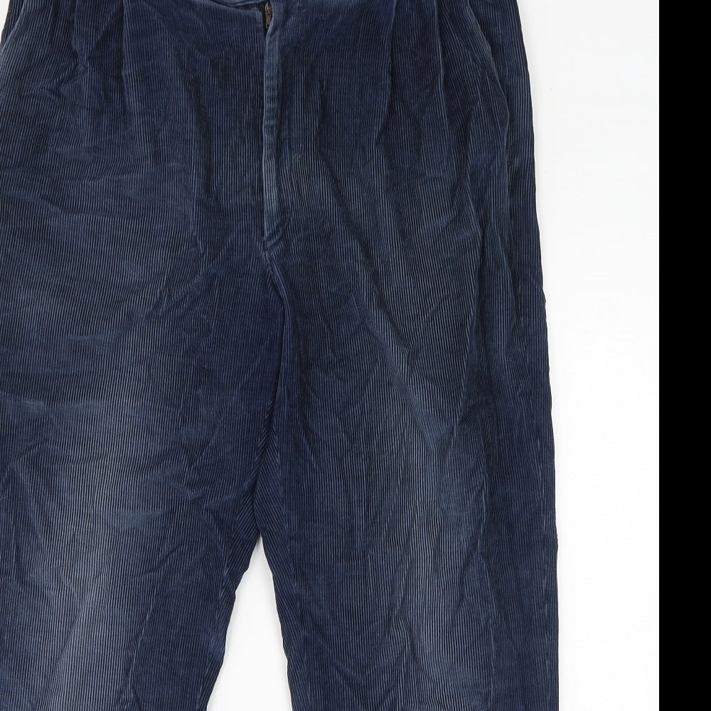 St Michael Mens Blue Cotton Cropped Trousers Size M L29 in Regular Zip