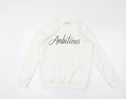 Bershka Womens White Polyester Pullover Sweatshirt Size S Pullover
