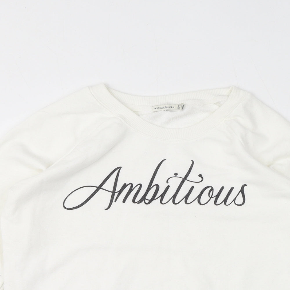 Bershka Womens White Polyester Pullover Sweatshirt Size S Pullover