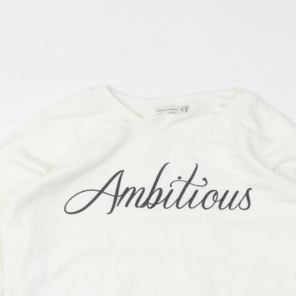 Bershka Womens White Polyester Pullover Sweatshirt Size S Pullover