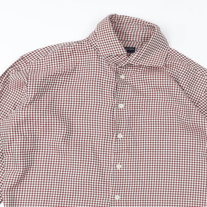 Richard James Mens Red Geometric Polyester Button-Up Size S Collared Button - Houndstooth