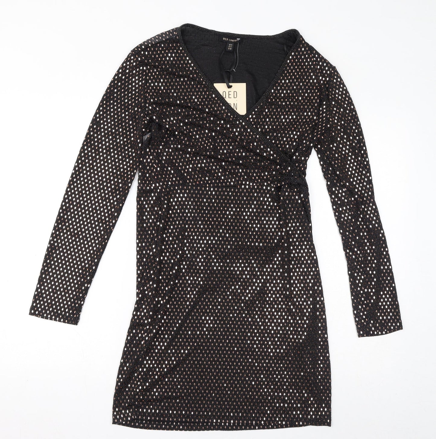 QED London Womens Black Polyester Bodycon Size 14 V-Neck Tie