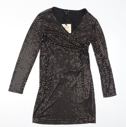 QED London Womens Black Polyester Bodycon Size 14 V-Neck Tie