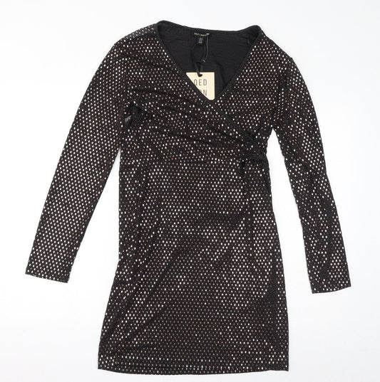 QED London Womens Black Polyester Bodycon Size 14 V-Neck Tie