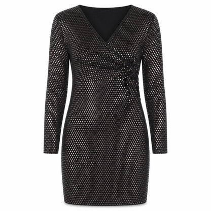 QED London Womens Black Polyester Bodycon Size 14 V-Neck Tie