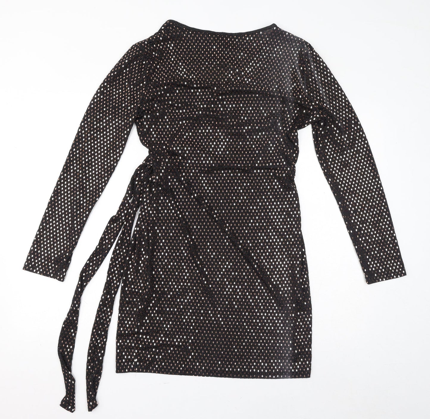 QED London Womens Black Polyester Bodycon Size 14 V-Neck Tie