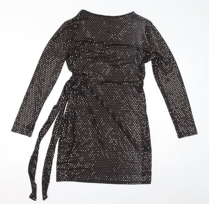 QED London Womens Black Polyester Bodycon Size 14 V-Neck Tie