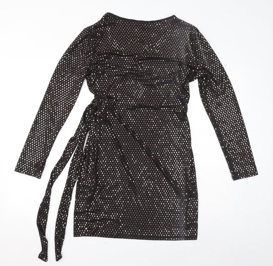 QED London Womens Black Polyester Bodycon Size 14 V-Neck Tie