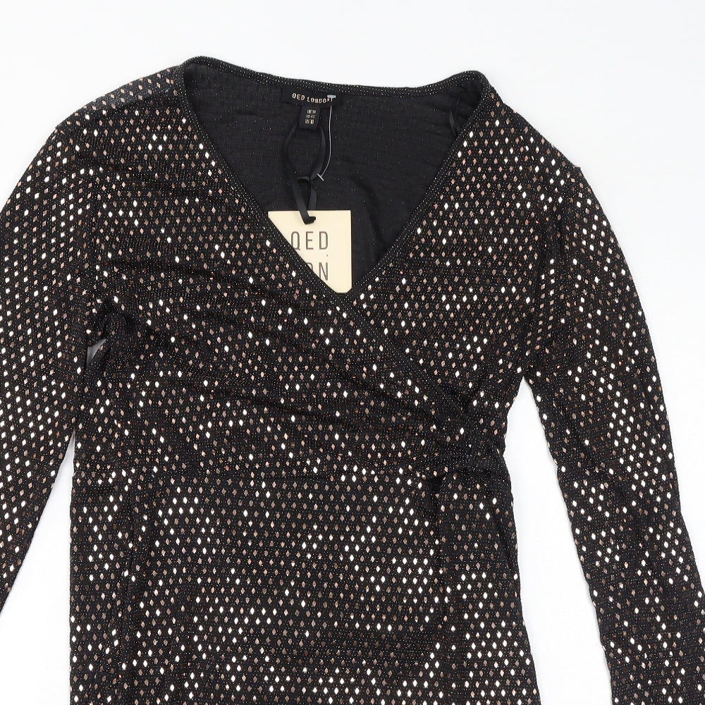 QED London Womens Black Polyester Bodycon Size 14 V-Neck Tie