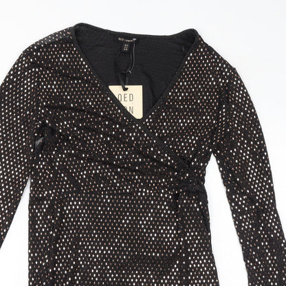 QED London Womens Black Polyester Bodycon Size 14 V-Neck Tie