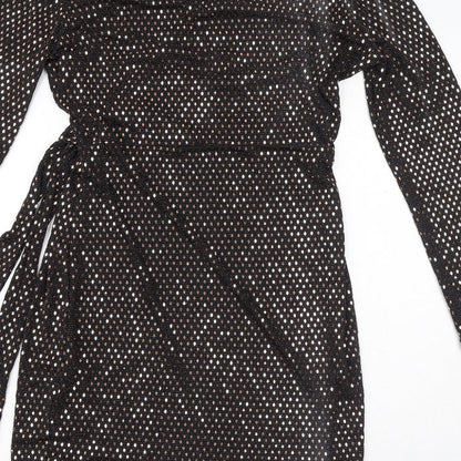 QED London Womens Black Polyester Bodycon Size 14 V-Neck Tie