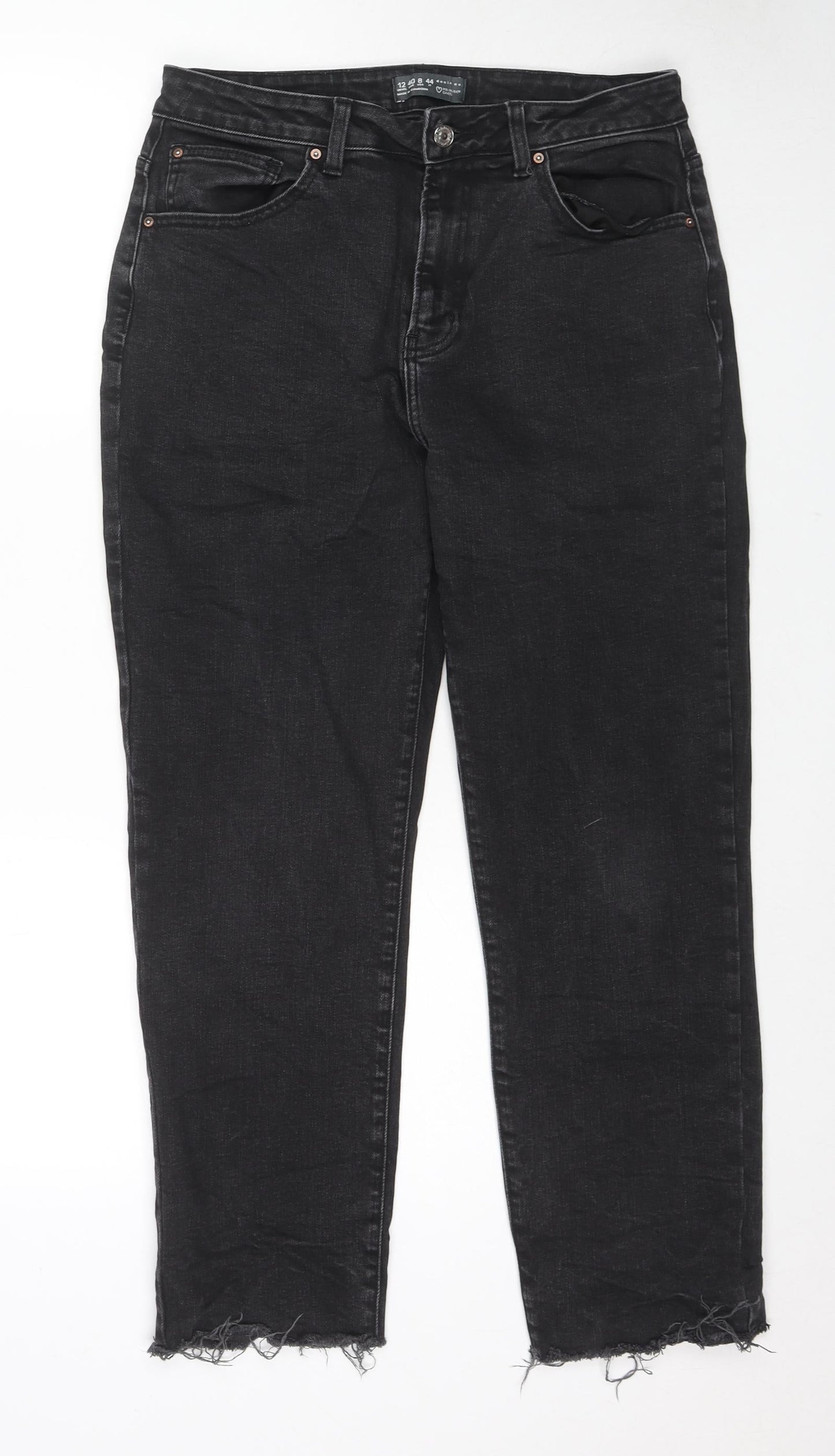 Denim & Co. Womens Black Cotton Straight Jeans Size 12 L26 in Regular Zip