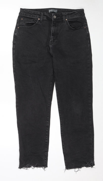 Denim & Co. Womens Black Cotton Straight Jeans Size 12 L26 in Regular Zip