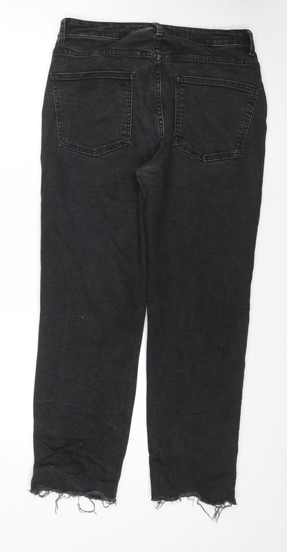 Denim & Co. Womens Black Cotton Straight Jeans Size 12 L26 in Regular Zip