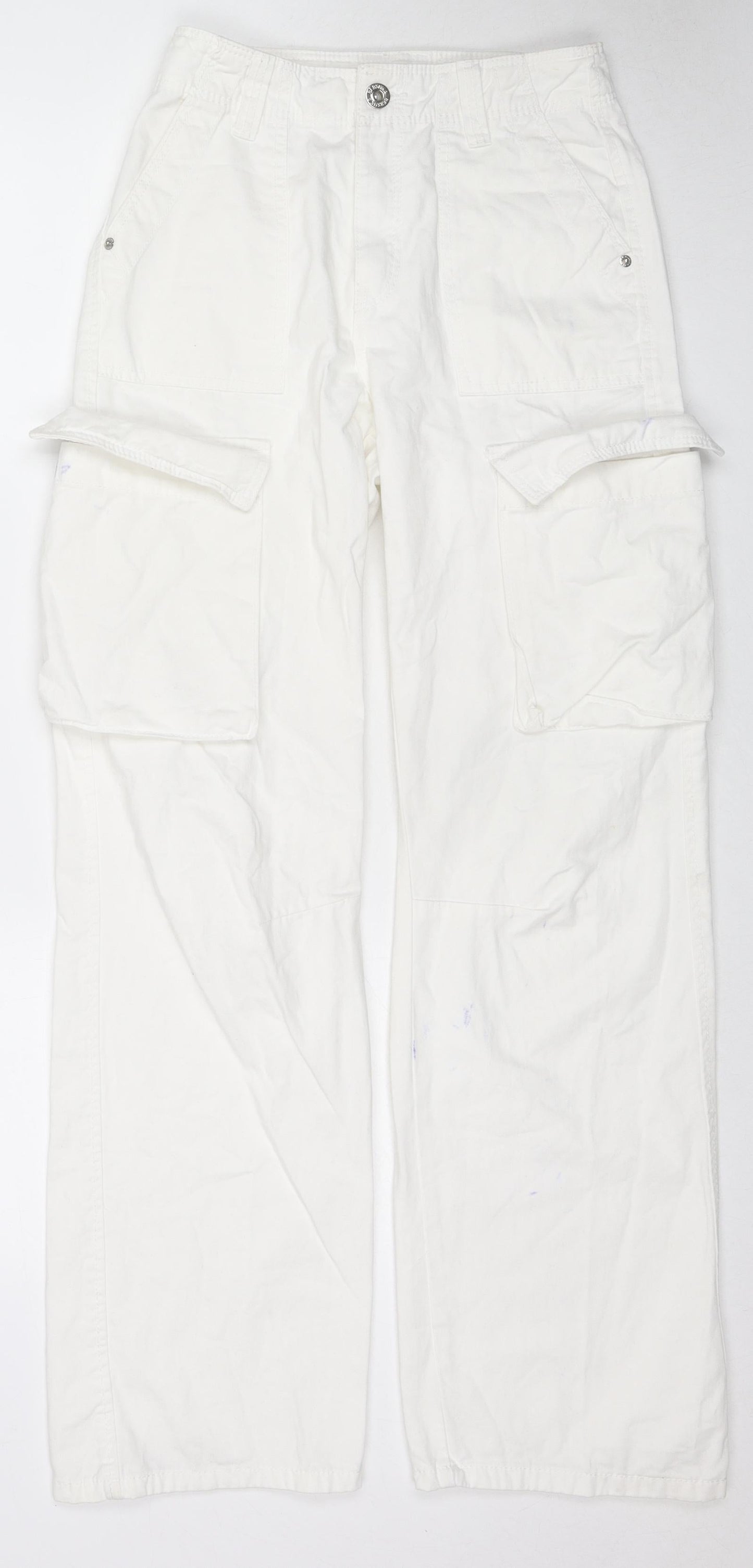 Bershka Womens White Cotton Straight Jeans Size 6 L30 in Regular Zip - Cargo Style