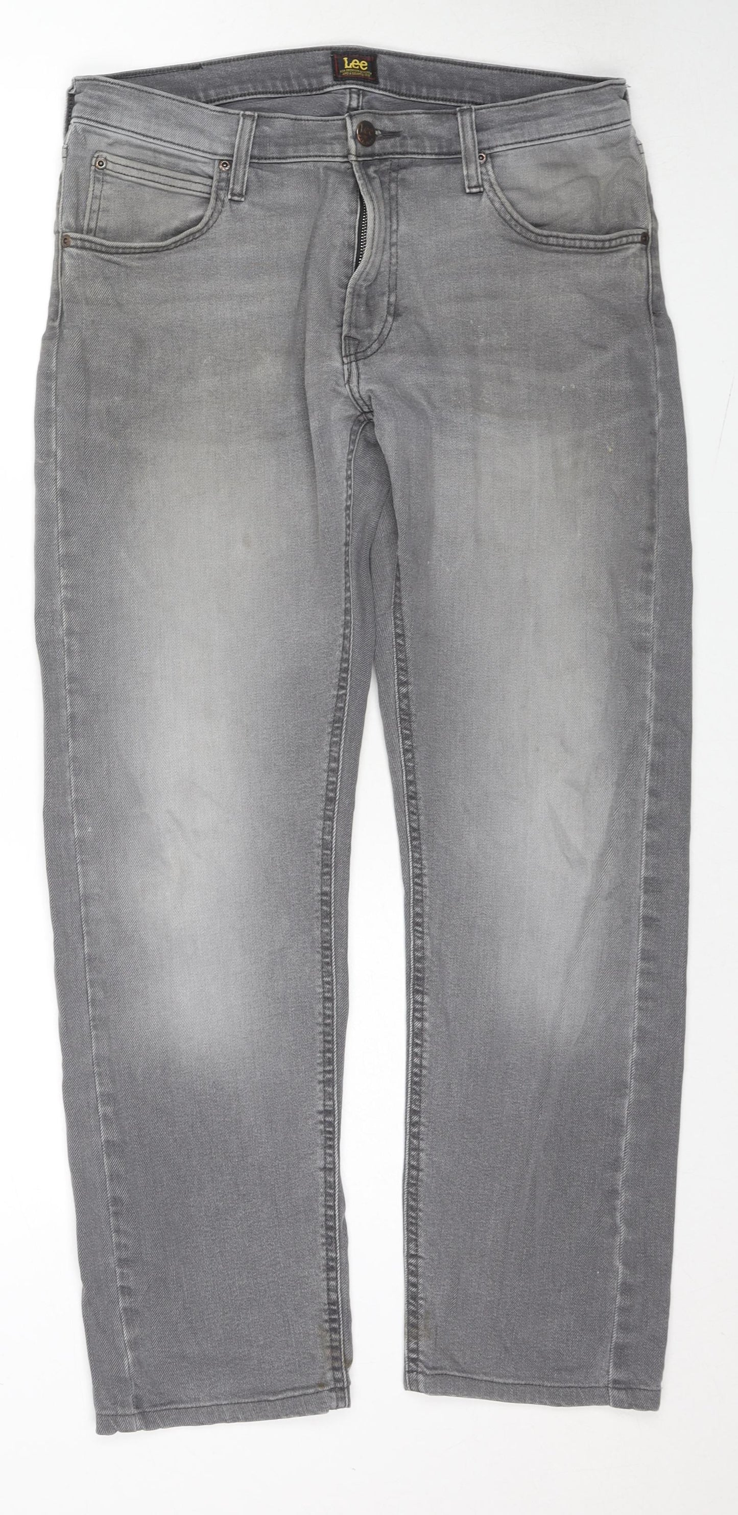Lee Mens Grey Cotton Straight Jeans Size 32 in L32 in Regular Zip
