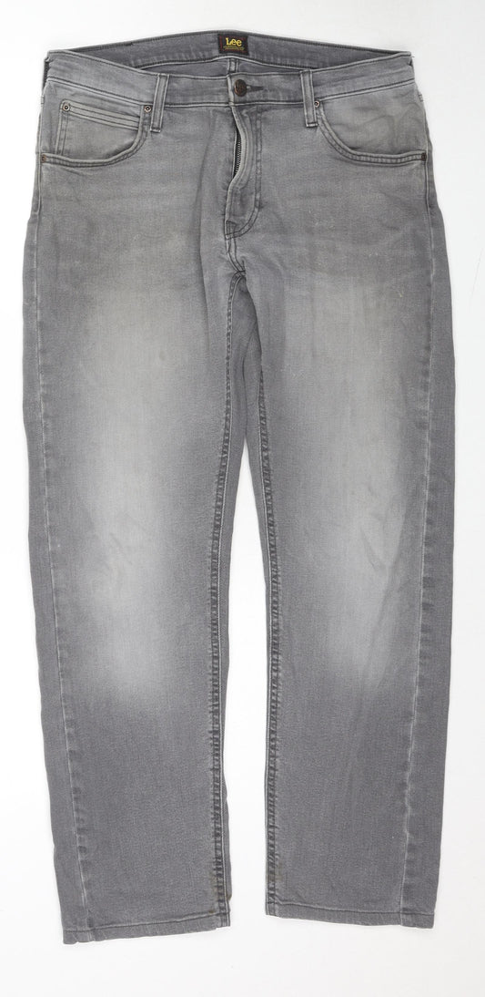 Lee Mens Grey Cotton Straight Jeans Size 32 in L32 in Regular Zip