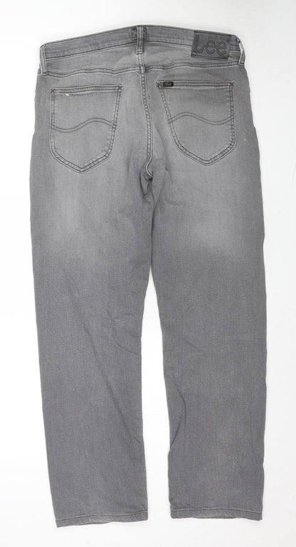 Lee Mens Grey Cotton Straight Jeans Size 32 in L32 in Regular Zip